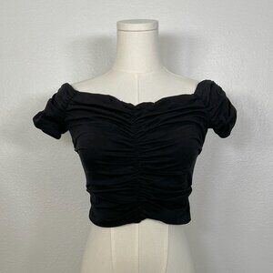 Lamarque Black Nina Ruched Jersey Off-the-Shoulder Top - Size XS